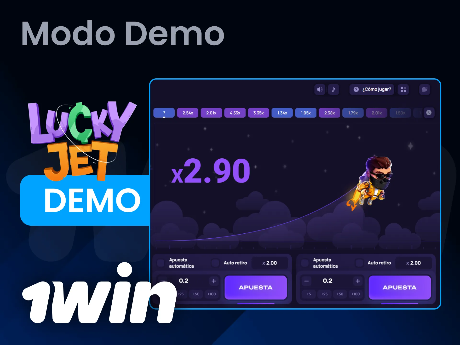 Prueba Lucky Jet gratis en el modo demo de 1win Chile.