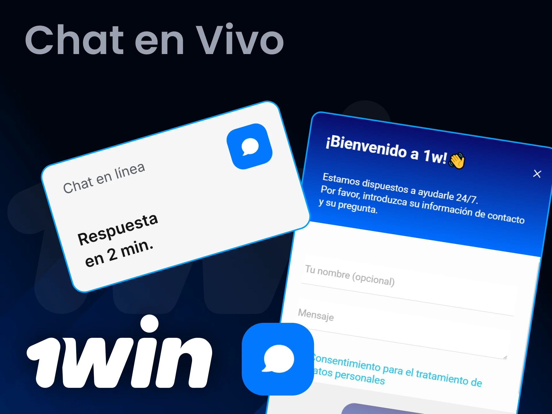 1Win le ayudará a través del chat en tiempo real.